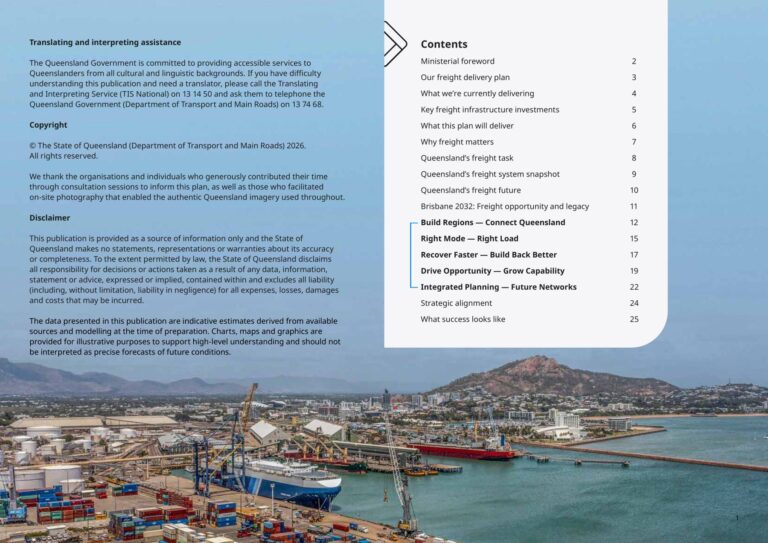 Port of Townsville, pictured on the opening page of the Queensland Freight Delivery Plan 2026.