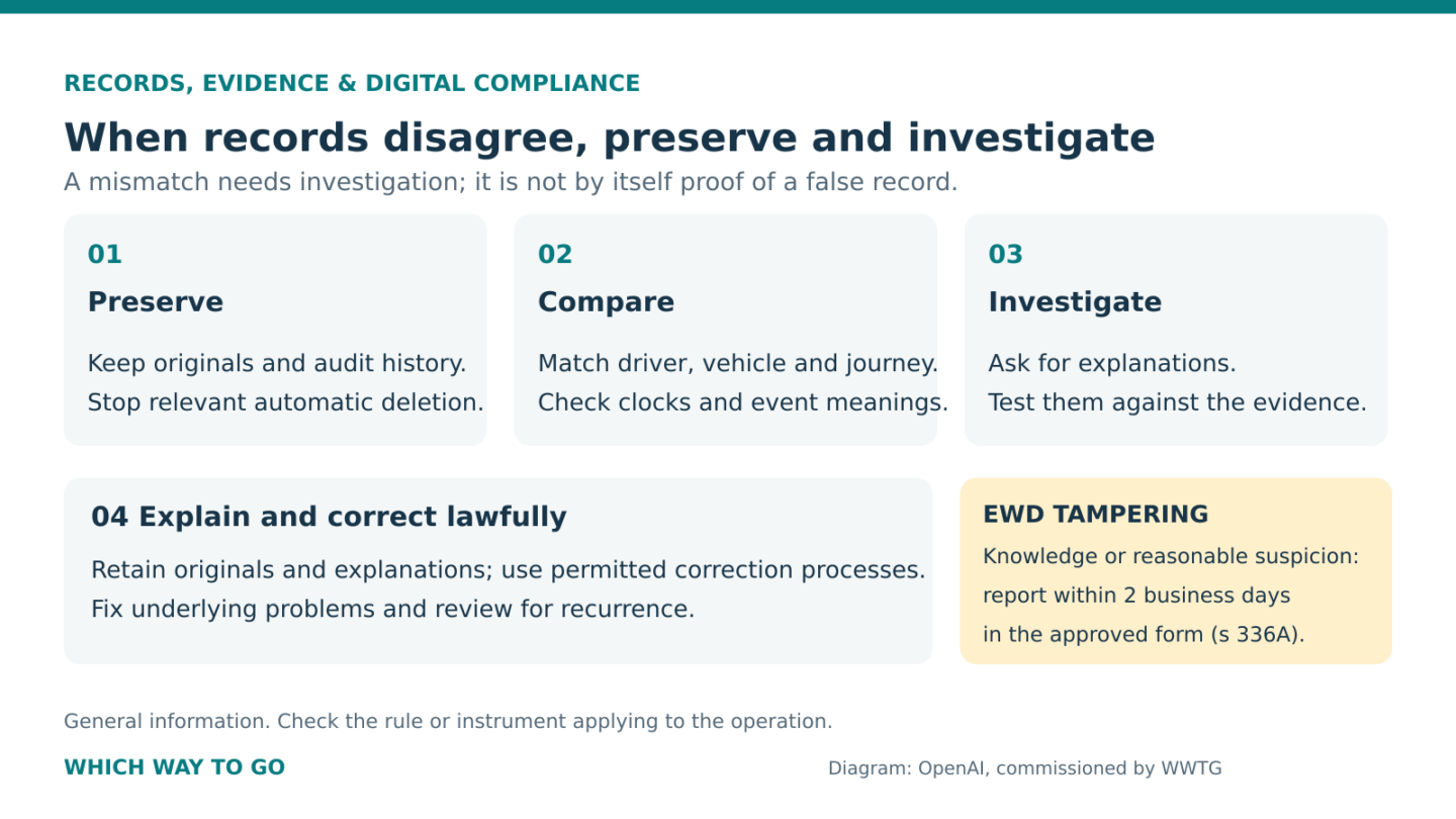 Steps for investigating conflicting transport records while preserving originals.