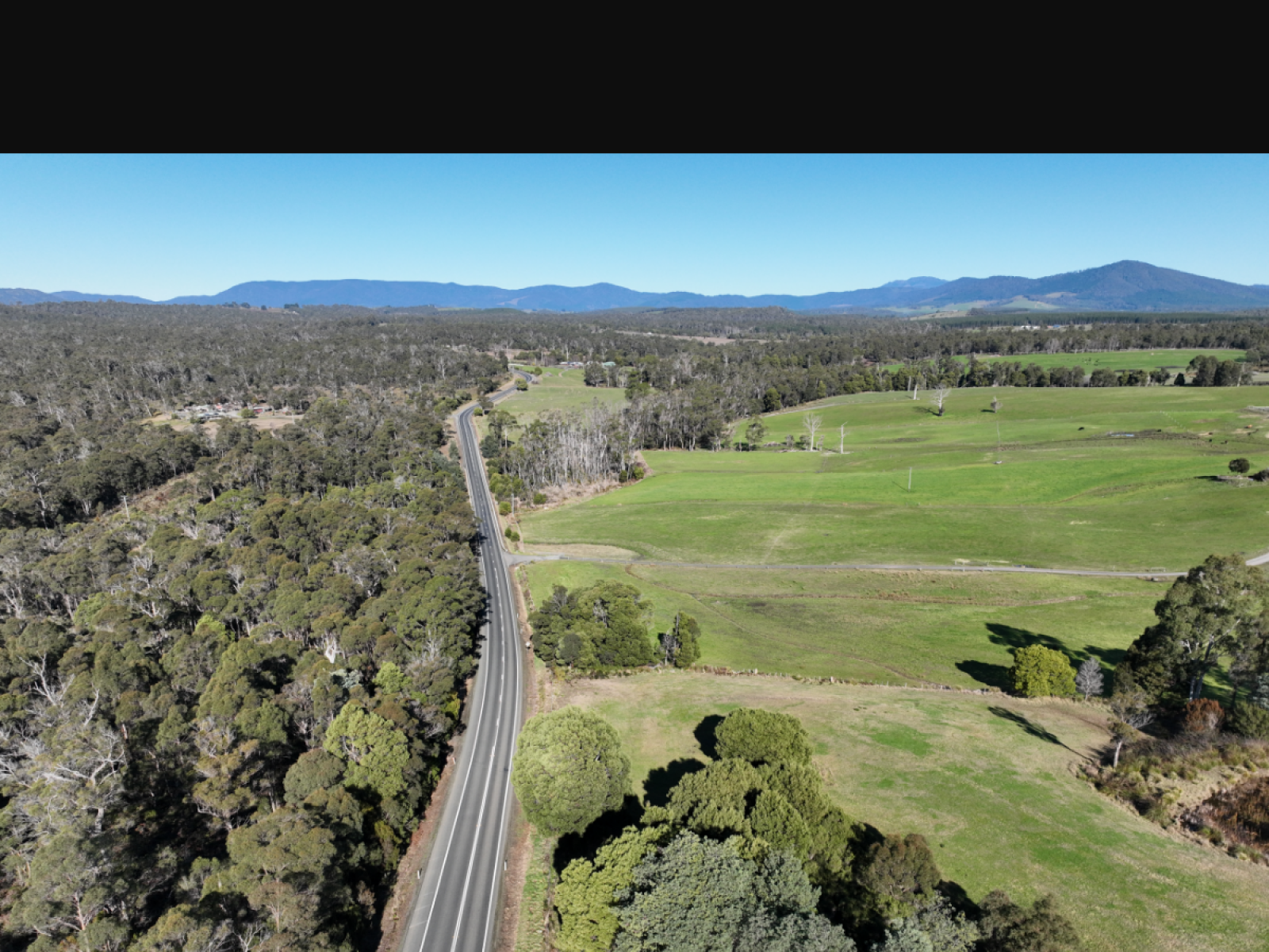Aerial view of Bridport Road in northeast Tasmania, where freight and safety upgrades have begun between Industry Road and Weymouth Road.